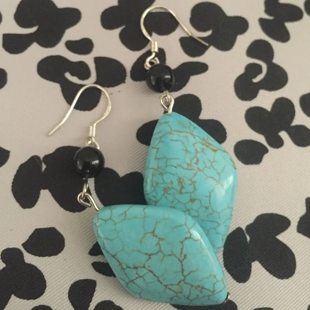 Turquoise and Black Onyx Drop Earrings